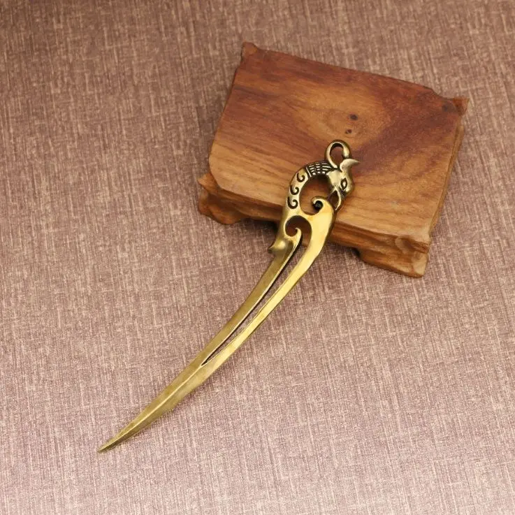 Handmade Phoenix Parrot Design Copper Tea Knife Antique Pu Erh Tea Needle Cone Pry Cake Ceremony Accessories ZE992