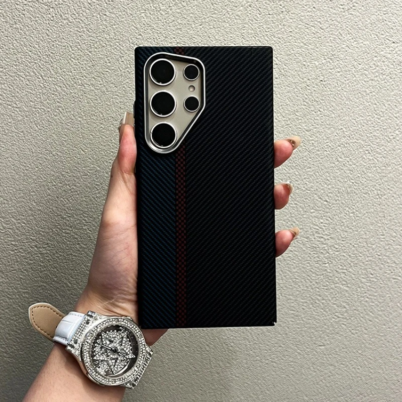 Luxurious Carbon Fiber Relief Texture Magnetic Case with Alloy Lens, Wireless Charging Compatible