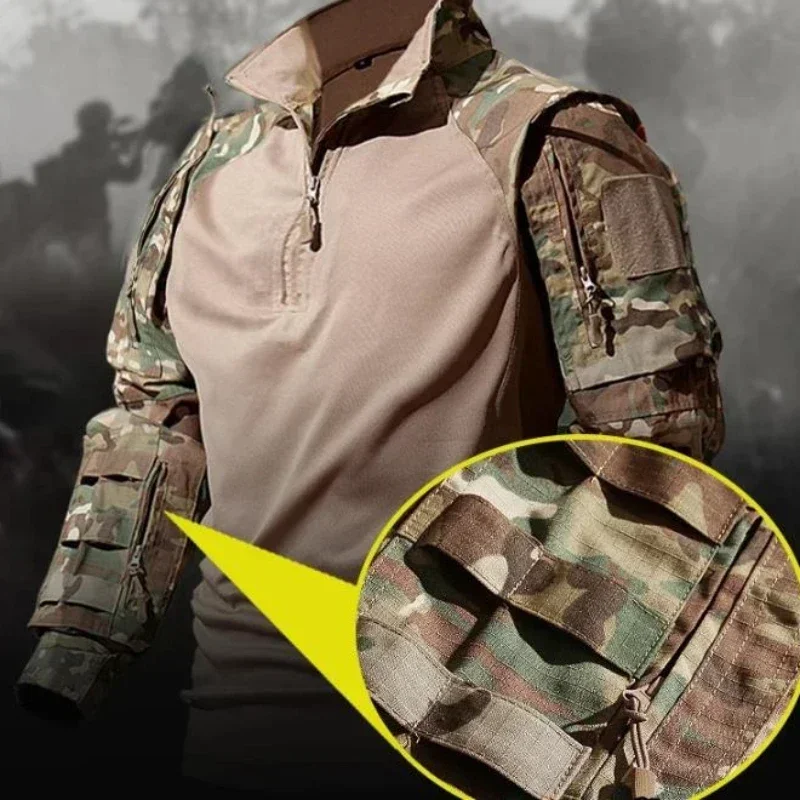 Men Camo Suit Waterproof Tactical Training Set Multi-pocket Work Wear Shirts Pants Men Outdoor Hunting Clothes Wear-resisting 3