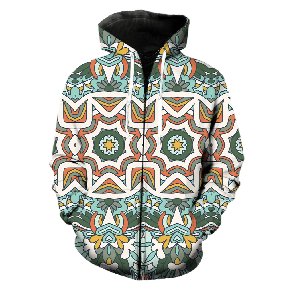 

Retro National Style Men's Zipper Hoodies Oversized Streetwear Harajuku Long Sleeve 2022 Hot Sale Unisex Fashion Spring 3D Print