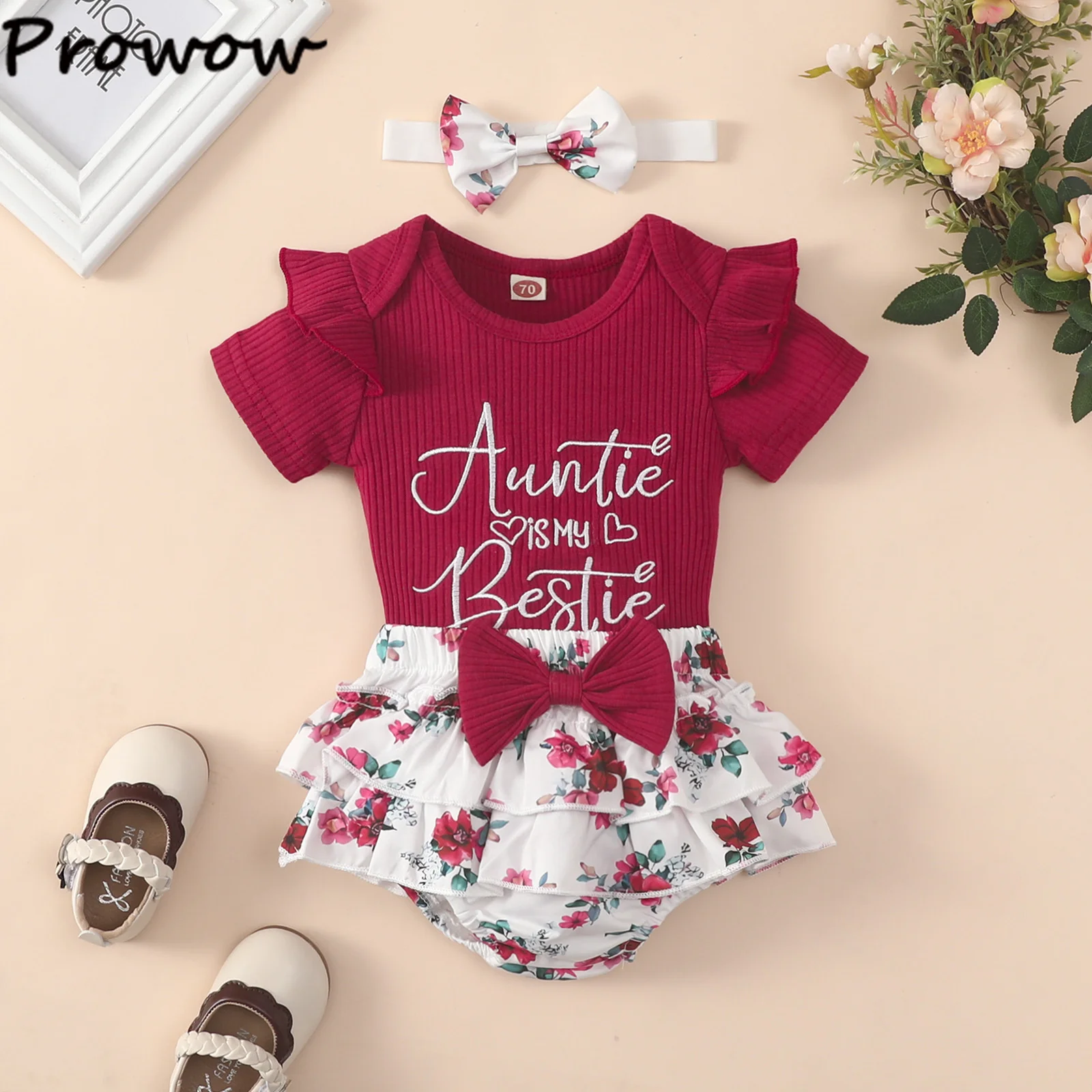 Baby Clothing Set near me Prowow 0-18M 3pcs Newborns Baby Girl Clothes Summer Red Heart Print Bodysuit Romper Floral Shorts Toddler Girl Clothing Outfits baby clothes in sets	