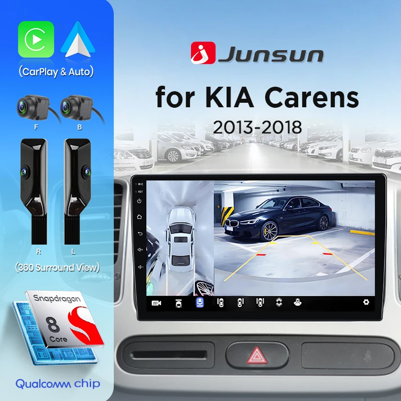 Junsun 360-Grad-Kamera AI CarPlay 4G Android 14 Autoradio für Kia Carens 2013-2018 Multimedia-Player WiFi GPS-Navigation Touchscreen RDS