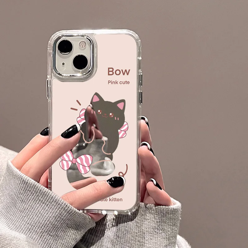 thumbnail image 1 of Cute Cat Pattern Mirror Phone Case For iPhone 14 Pro Max 15 12 13 11 XR X XS Max Case Make up Mirror Hard Back Cover Bumper Capa, 1 of 5