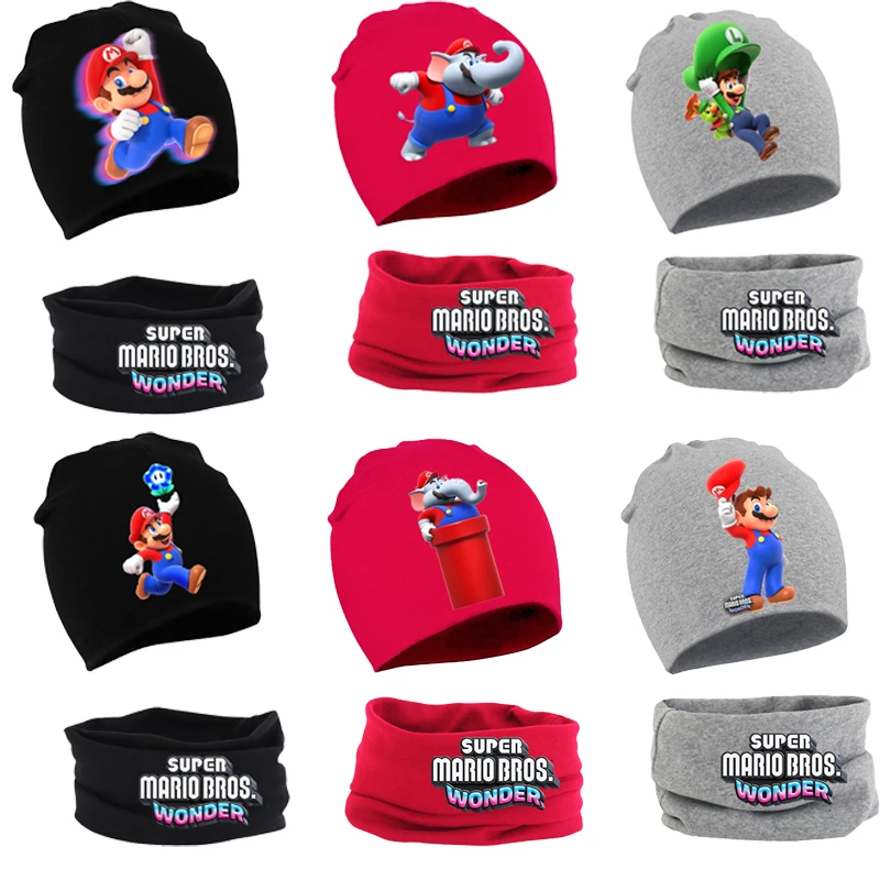 Super Mario Bros Wonder Bambini Cappello Sciarpa Cartoon Anime Inverno Caldo Cotone Lana Berretto Collare Vestito Nuovi Bambini Compleanno Regali Cari