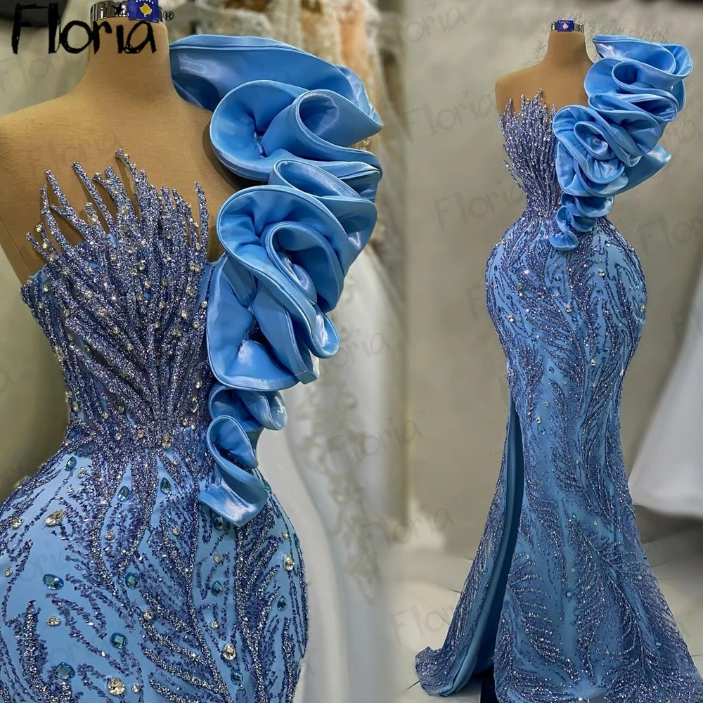 

Gorgeous Royal Blue Beaded Sequin Evening Dress Long Mermaid Wedding Party Gowns Arabic Plus Size Vestidos De Noche Formal Dress