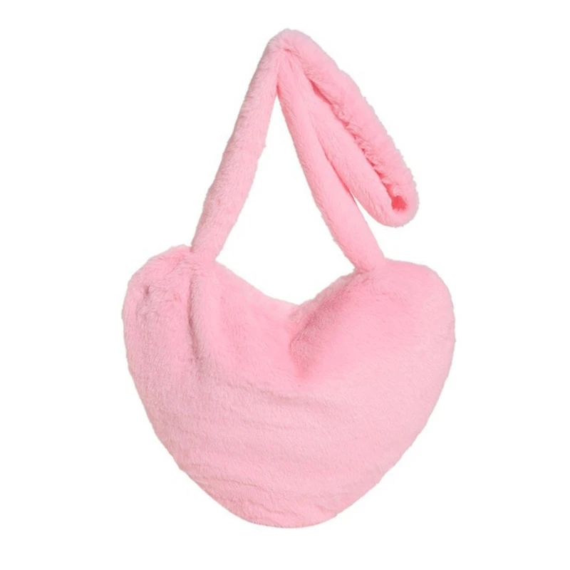 

E74B Trendy Plush Crossbody Bag with Heart Shaped Pattern Suitable for Women Girls