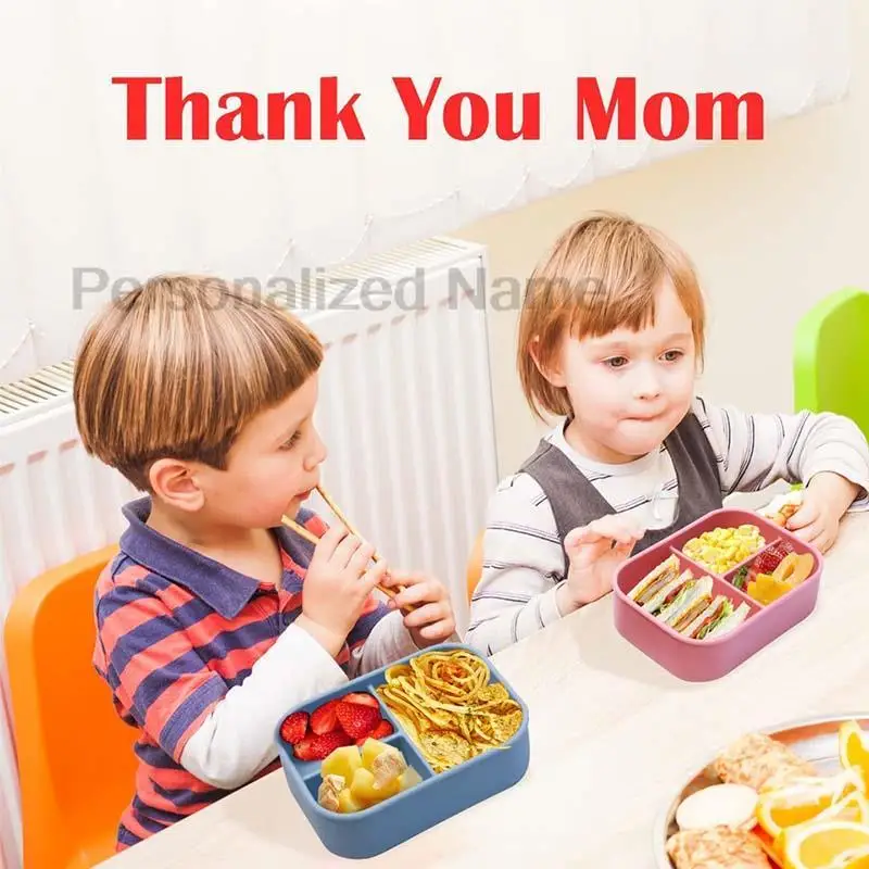 Silicone Lunch Box 3 Compartment Personalized Name Bento Box Leakproof Silicone Lunch Kids Divider Portable Picnic Food lunch box portable food storage box