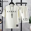 Summer Ice Silk Short-sleeved T-shirt Five-quarter Pants Suit Men's Loose Thin Casual Top Shorts Sports Set Male Clothes 1