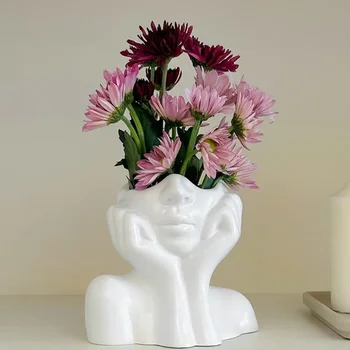 Alta qualità Boho Ritratto Vaso Minimalismo Creativo Disposizione di fiori Utensili Mezza faccia Ritratto Decorazione Regalo 1