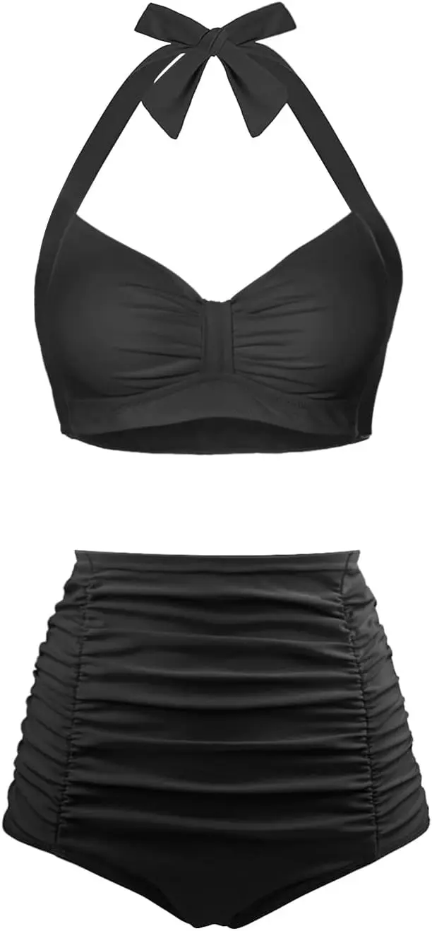 Holipick Women High Waisted Bikini Set Two Piece Swimsuit Tummy Control Bathing Suit Vintage Halter Swimwear
