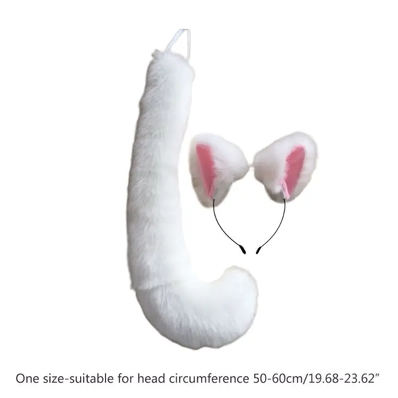 Adult Kids Anime Solid Color Plush for CAT Wolf Cosplay Props Animal Ears Bandana Long Tail Halloween Costume