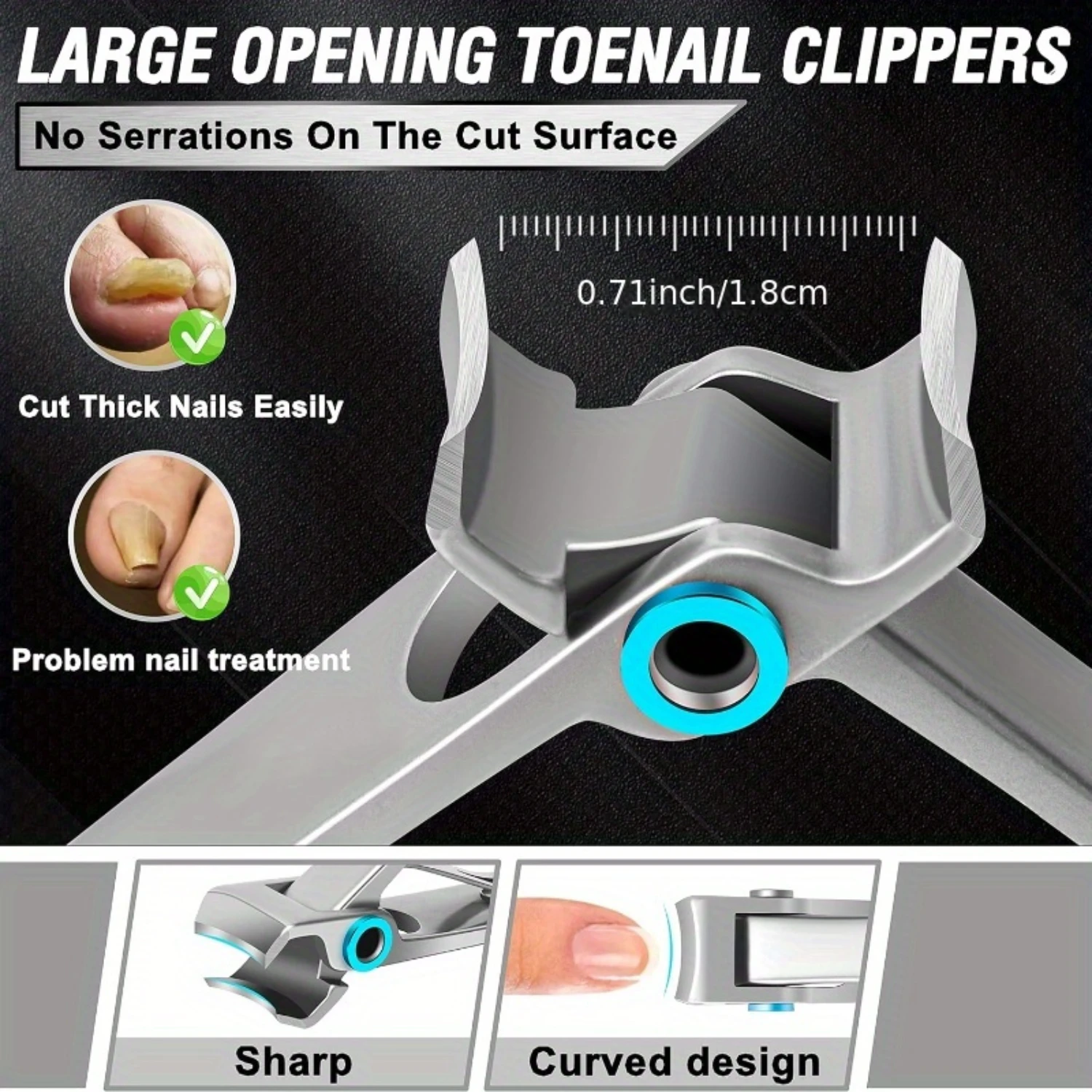 Toenail Clippers Set for Thick Nails, Ingrown Toenail Treatment Kit with Non-Slip Handle, &deg; Rotating Clipper, Lifter, File & Pu