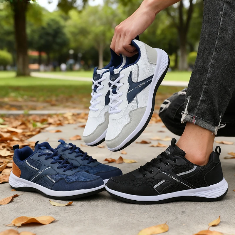 2025 Fashion Men's Black Sneakers Soft Sole Breathable Non-Slip Outdoor Daily Wear Shoe Stylish for Jeans Joggers Street Outfits