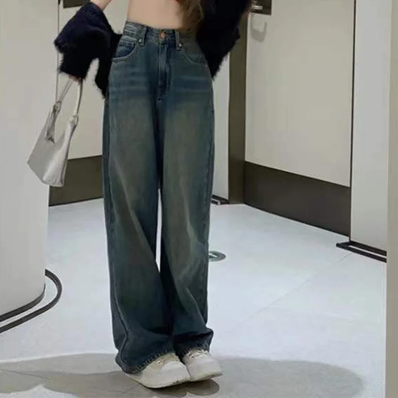 Vintage Wide Leg Cargo Jeans Women 2022 Autumn High Waist Bagge Pants Woman Y2k Streetwear Loose Denim Trousers Female 2023