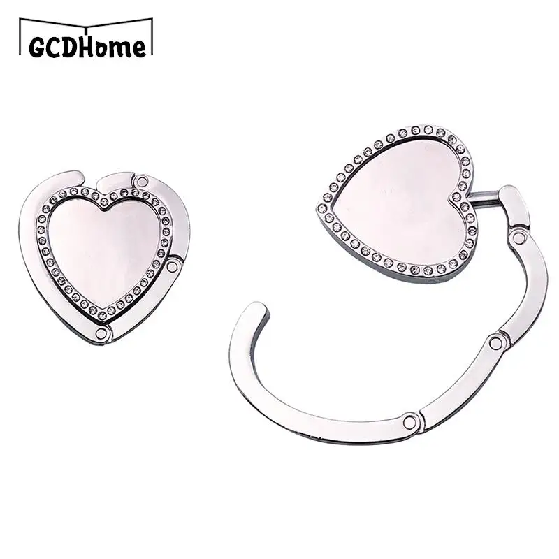 

1pc Heart Shape Crystal Portable Folding Bag Handbag Tote Table Hanger Fold Hook Holder Purse Hanger Holder Home Organizer