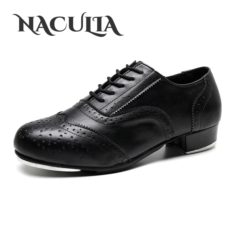 

New Men's Genuine Leather Adult Tap Dance Shoes Jazz Flamenco Dancing Shoe Men Women's Clogging Tap Step Sneakers Dance Shoes