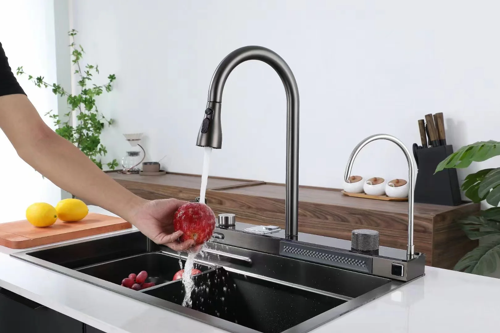 JDOOR Popular Large Single Multifunction Sink Anti-Scratch LED Digital Display Waterfall Kitchen Sink 2