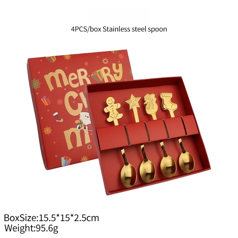 Stainless Steel Christmas Spoon Set Holiday Party Gift Ins Doll Spoon Fork Set Christmas Creative Gift for Friends and Family