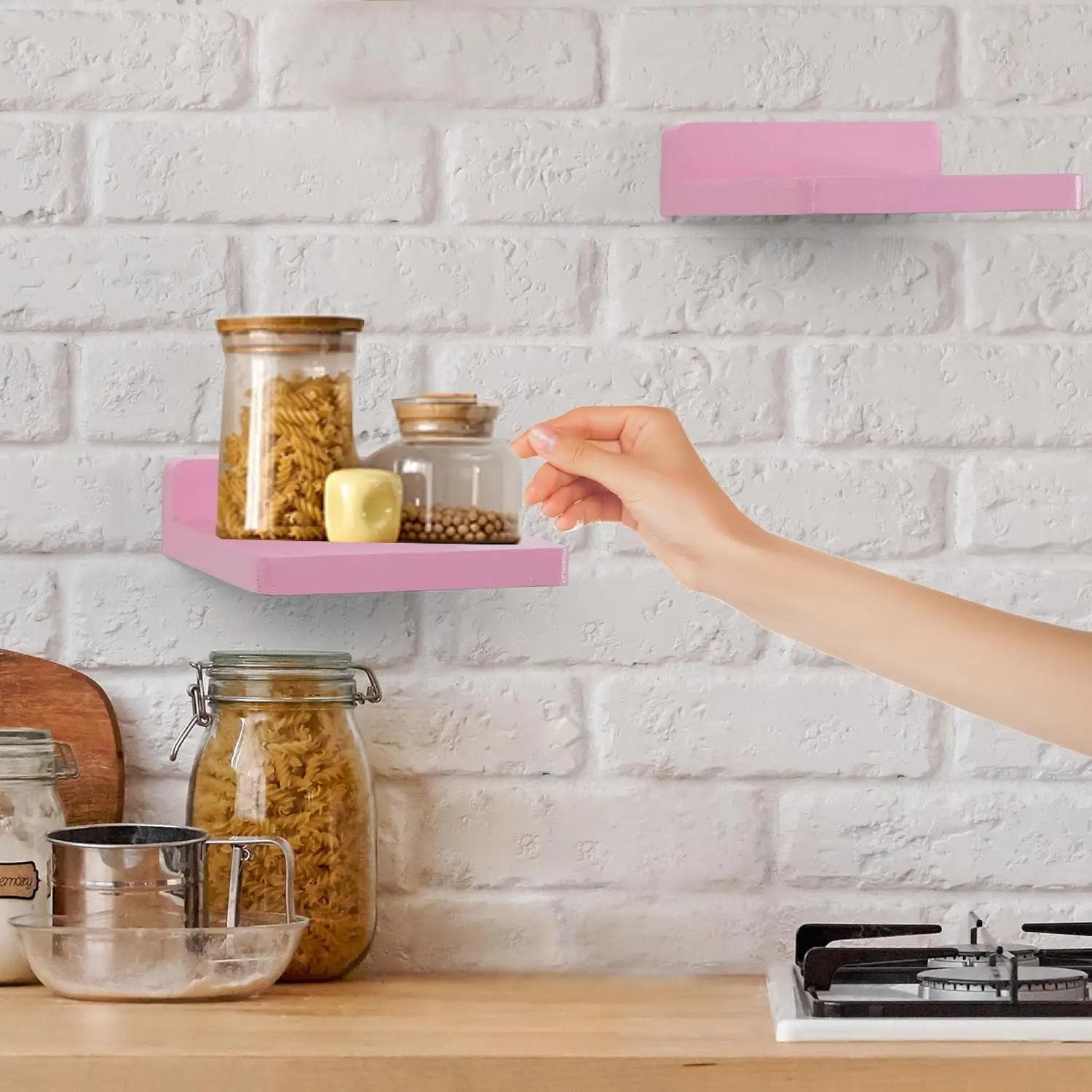 Small Floating Shelves for Wall Square Wood Shelves for Bedroom, Living Room, Bathroom, Kitchen, Office Decor Set of 3 3