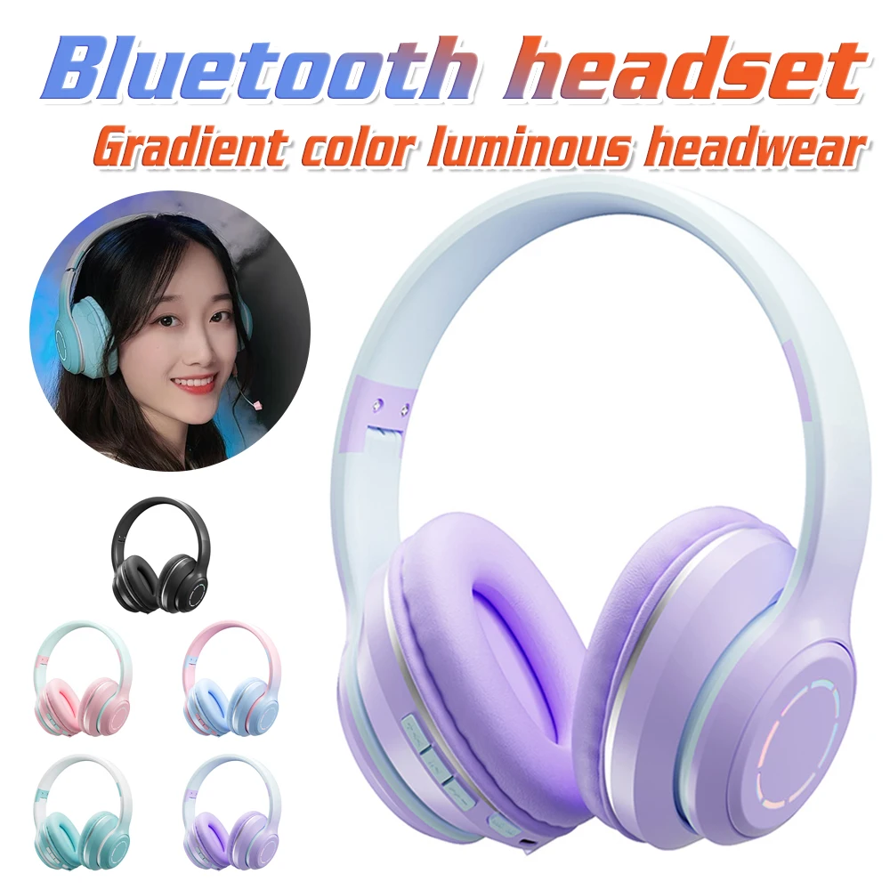 Foldable Wireless Bluetooth Headphone With Mic LED Light Big Headsets Game Helmet Stereo Music Earphone For Cell Phone Laptop