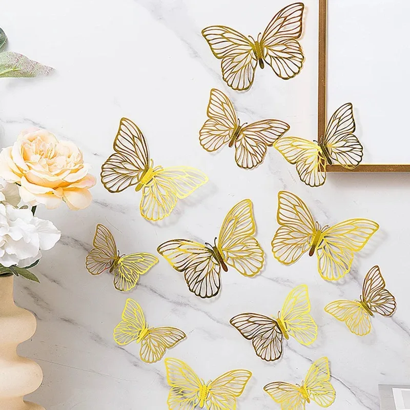 48-Pack 3D Butterfly Wall Decor - Gold & Black Metallic, 3 Sizes, 4 Styles, Removable Adhesive For Parties & Rooms - View #9