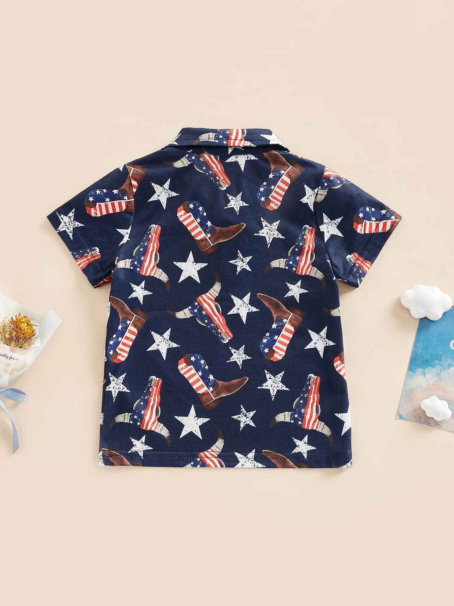 

4th of July Baby Boy Outfit Toddlers Dress Shirts Lapel Button Country Western Cowboy Memorial Day Patriotic Tee Top (C 1-2