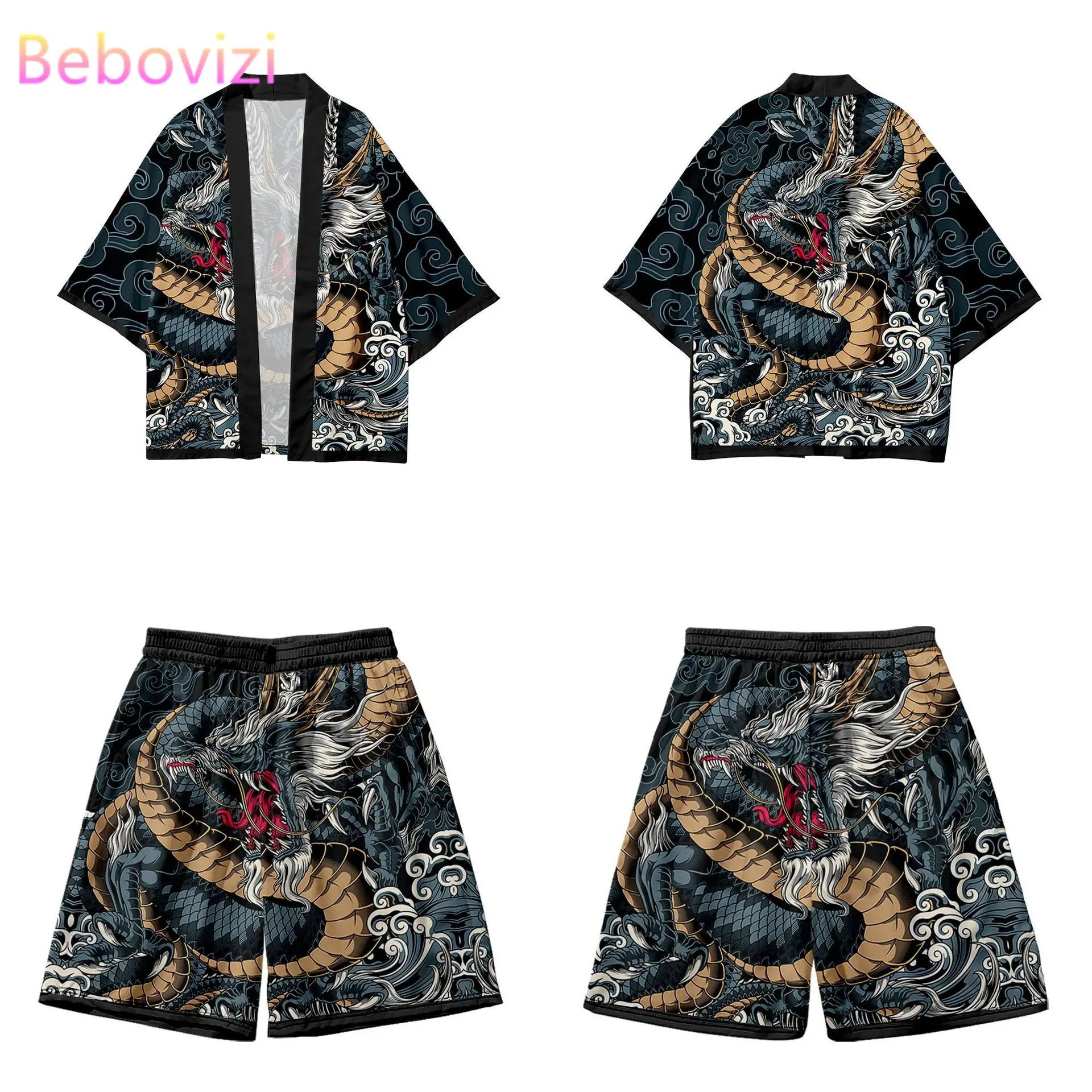 Japanese Anime Dragon Cardigan Women Men Cosplay Yukata Harajuku Print Kimono Shorts Summer Haori