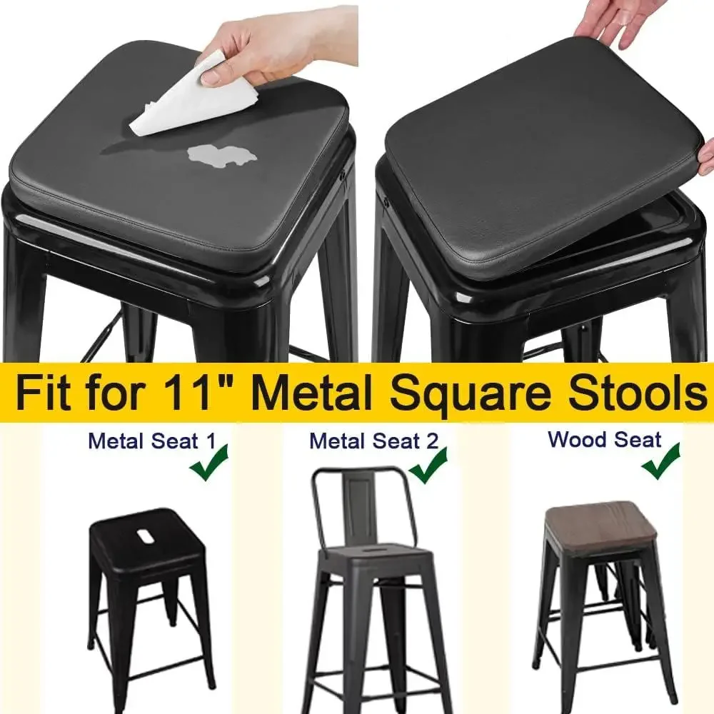 Modern Faux Leather Magnetic Bar Stool Cushions 4 Pack Square Chair Pads Comfortable Soft Stackable Bistro Dining Use 6