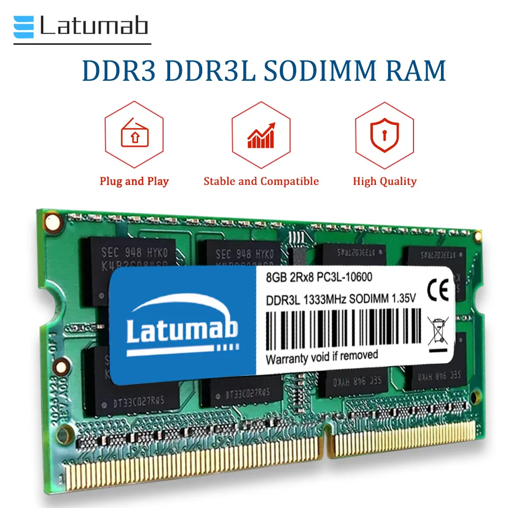 Latumab RAM DDR3 DDR3L 4 Go 8 Go 1066 1333 1600 1866MHz Ordinateur Portable Mémoire PC3L-12800 14900 SODIMM Mémoire 1.35V Ordinateur Portable Memoria Tech