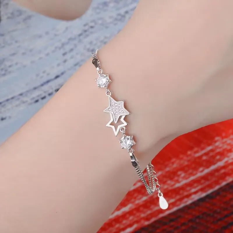 

Hot Special offer 925 Sterling Silver Beautiful Crystal Star Bracelets for Women Jewelry Fashion Party Wedding Christmas Gifts
