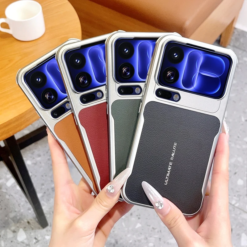 ELVEV Magnetic Luxury PU Leather Shockproof Phone Case with Metal Frame Protection