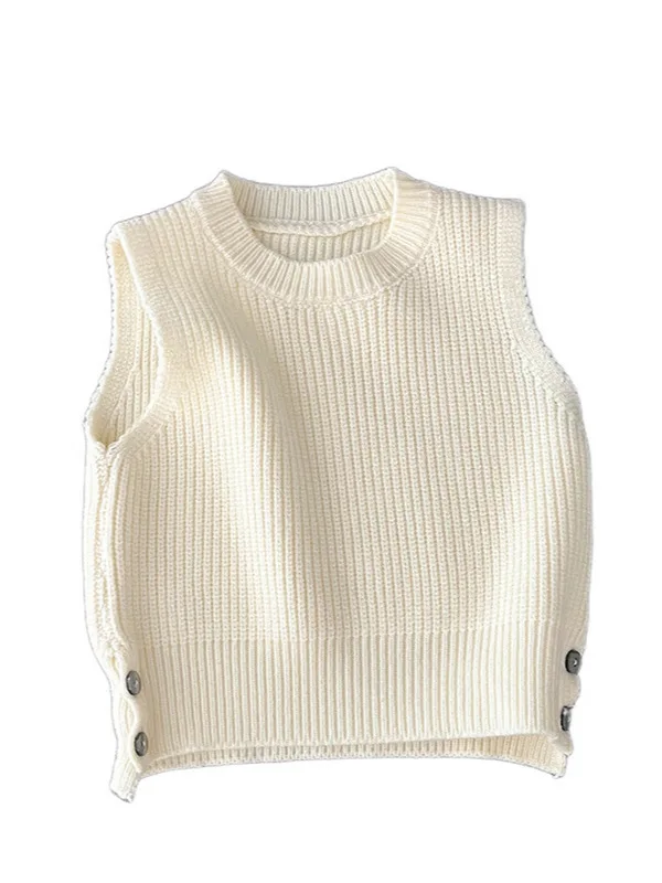 Autumn Baby Sleeveless Knitted Vest Solid Boys Girls Versatile Sweater Vest Infant Toddler Tops