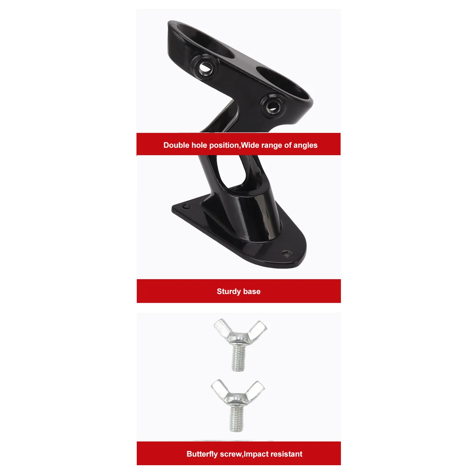 ZK40 Flag Pole Holder Bracket Aluminum Alloy Double Hole Rustproof Thickening Heavy Duty Flag Holder Outdoor Black