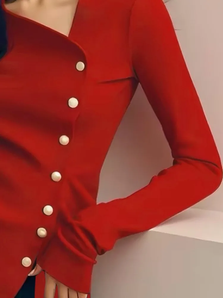 UOOZEE بلوزات نسائية عصرية باللون الأسود والأحمر ب...