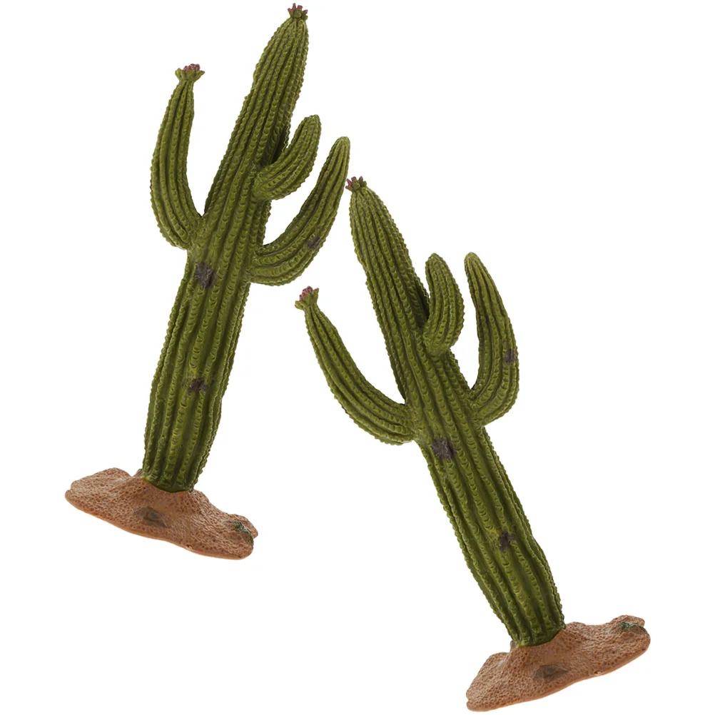 2 Pcs Home Decor Cactus Model Car Decoration Tiny Statue Craft Figurine Mini House Micro Landscape Ornament Office