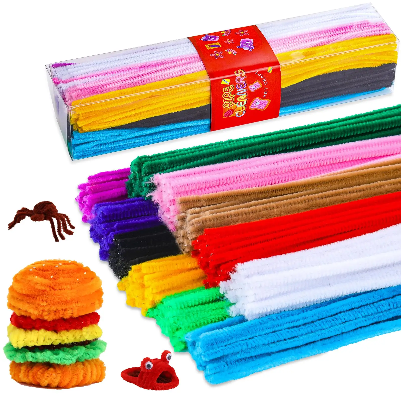 Colorful Pipe Cleaners Chenille Stems 200PCS with Adhesive Eyes and Storage Box Christmas Decoration chenille pipe cleaners