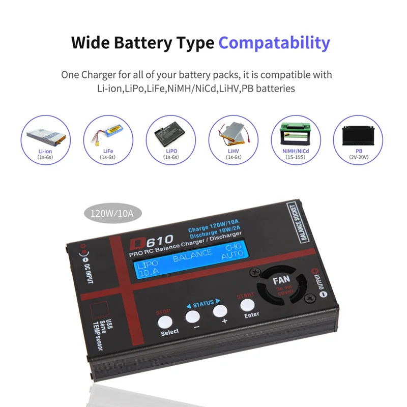 【Great Selection】 -D610 120W 10A Balance Charger Discharger Smart Charger For Lipo/Life/Lihv/Li-/Nicd/Nimh/2-20V PB.