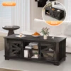 48'' Coffee Table with Storage & Sliding Barn Doors, Farmhouse & Industrial Cocktail Table w/Adjustable Shelves 3