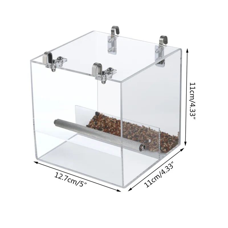 Transparent Acrylic Bird Parrot Feeder Hanging Tray Box Perch Stand Cage Tools