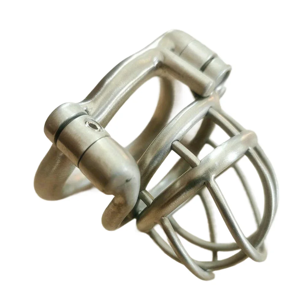 Stainless Steel Male Chastity Cage with Curve Ring Permanent Screw Double Lock &ndash; Metal Cock Cage for Men, CBT Sex Toy