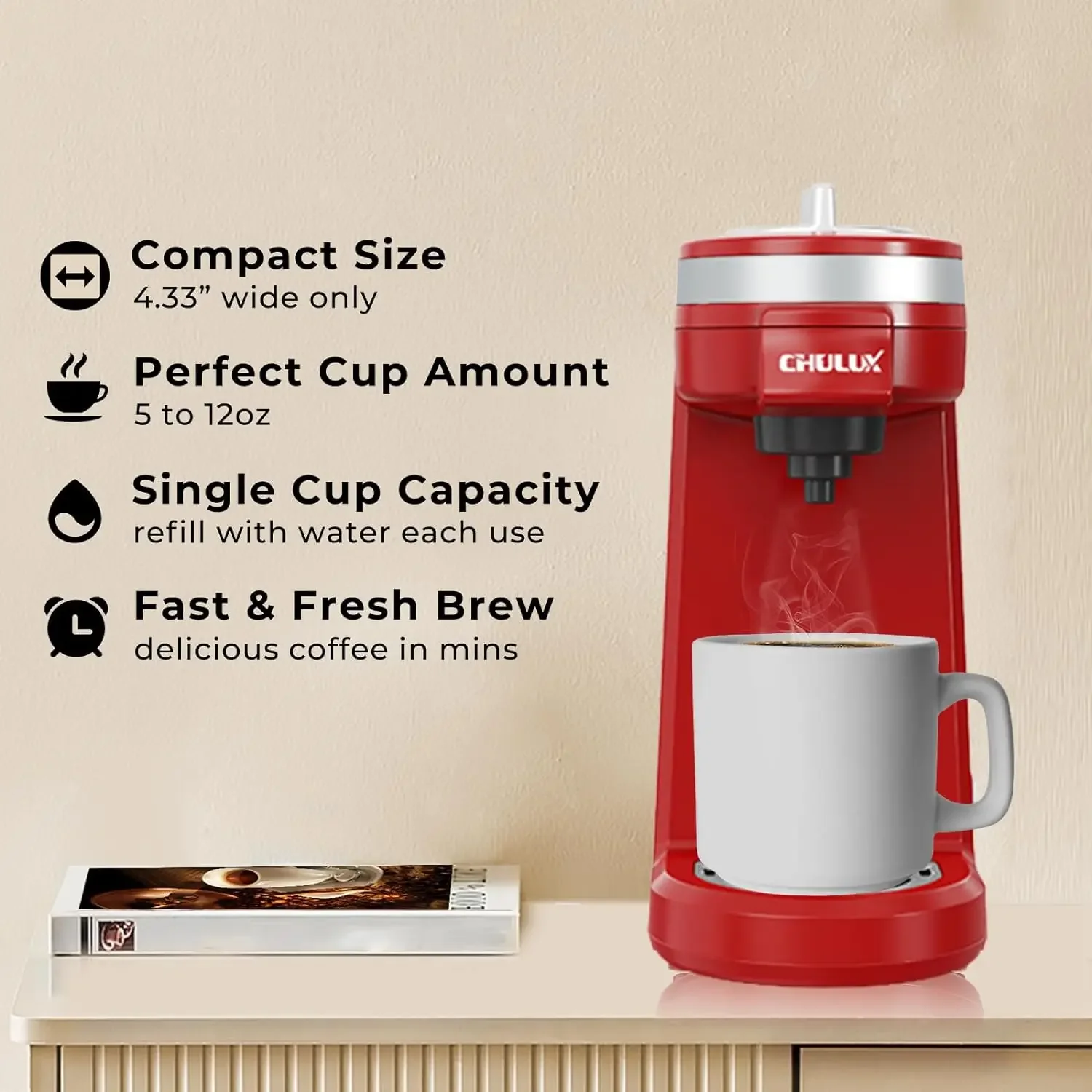 NWE Single Serve Coffee Maker for Cpausle and Coffee Ground, Single Cup Coffee Machine, Auto Shut Off, Red 2