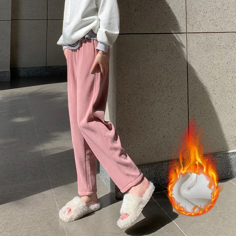 Winter Leggings Women 2024 Plus Velvet Women's Pants Thicken Wide Leg Pants Women Korean Casual Pants Female Legging Pants