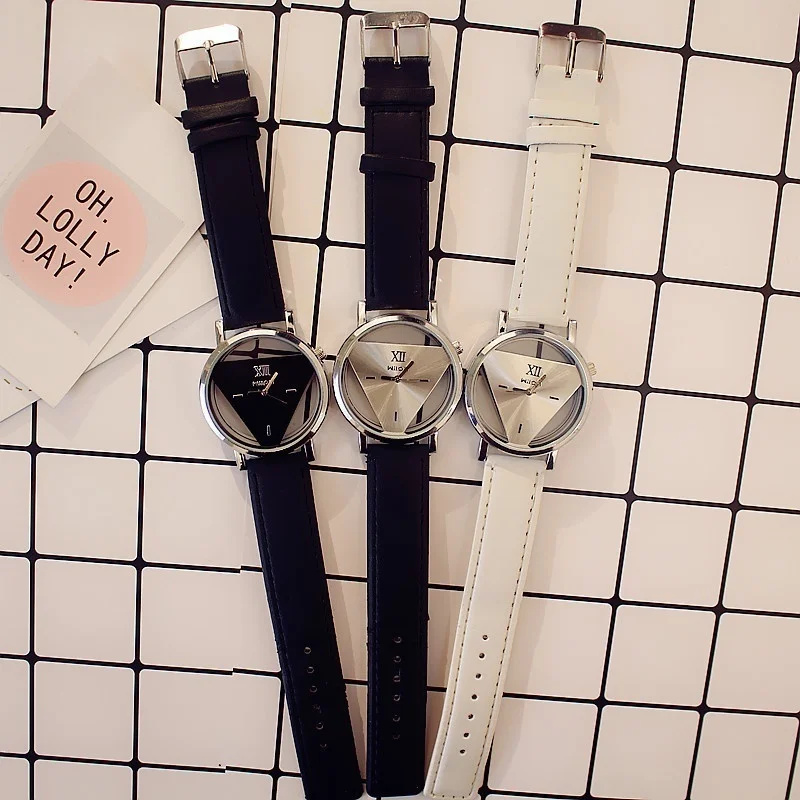Elegant Triangular Dial Women's Quartz Leather Wristwatch
