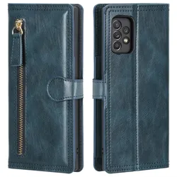Luxury Faux Leather Zipper Wallet Stand Case Cover - Galaxy A50s (Blue)