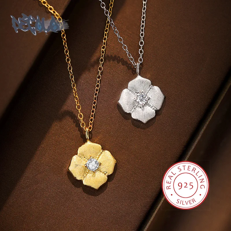 

Женское ожерелье из серебра 9255 пробы, с подвеской в виде четырехлистного клевера, ювелирное изделие из 18-каратного золота, цепочка до ключицы, Подарок на годовщину