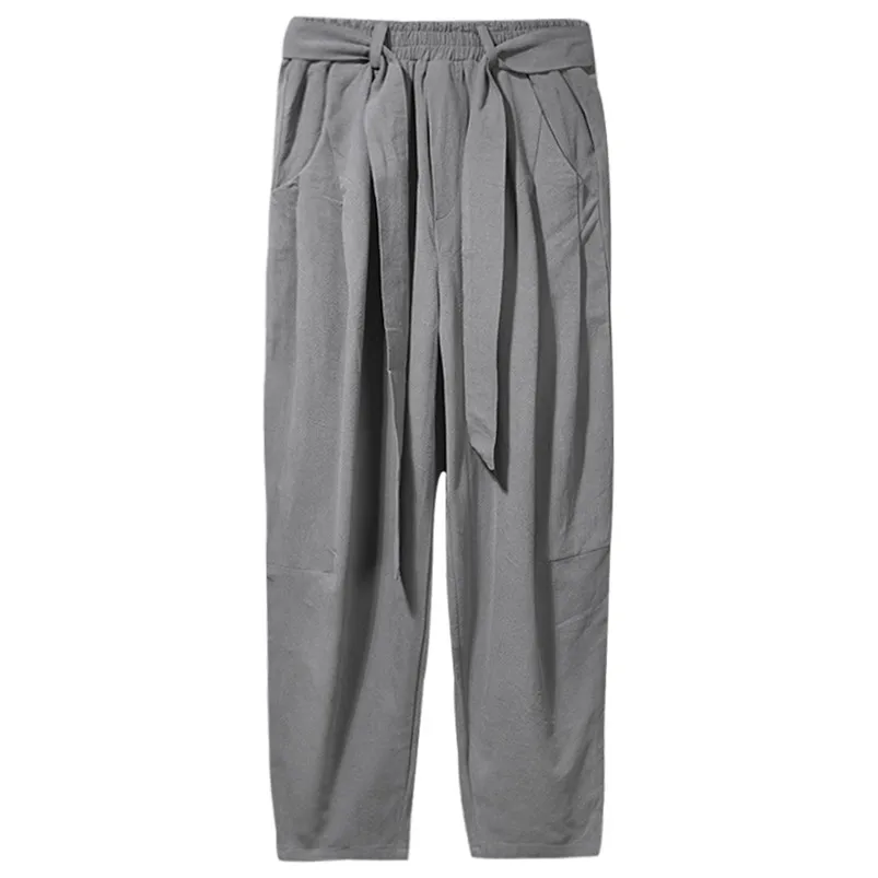 Men's Summer Cotton Linen Casual Pants Comfortable Soft Fashionable Trousers Elastic Waist Wide Leg Pants Japan Style Men Pants 4