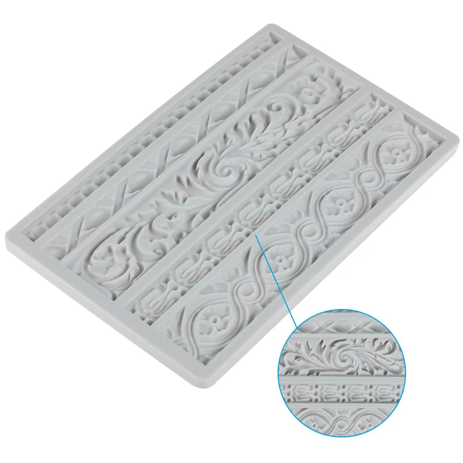 3-teilige barocke Fondant-Formen, Scroll-Rand, Spitze, Silikonformen, Locken, Zahnfleischpaste, Süßigkeiten, Schokolade, Formen zum Dekorieren von Kuchen – Detail 2