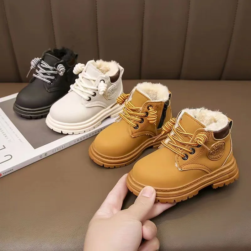 Kids Trendy Sneakers Autumn PU Leather Children Shoes Fashion Toddler Girls Ankle Boots Boys Warm Winter Boots Child Snow Boots