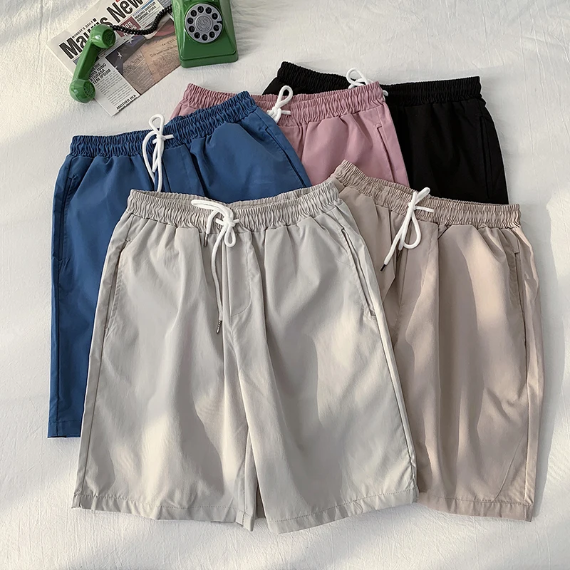 

Summer Thin Daily Casual Shorts Men Stranght Loose White Black Elastic Waist Bermuda Short
