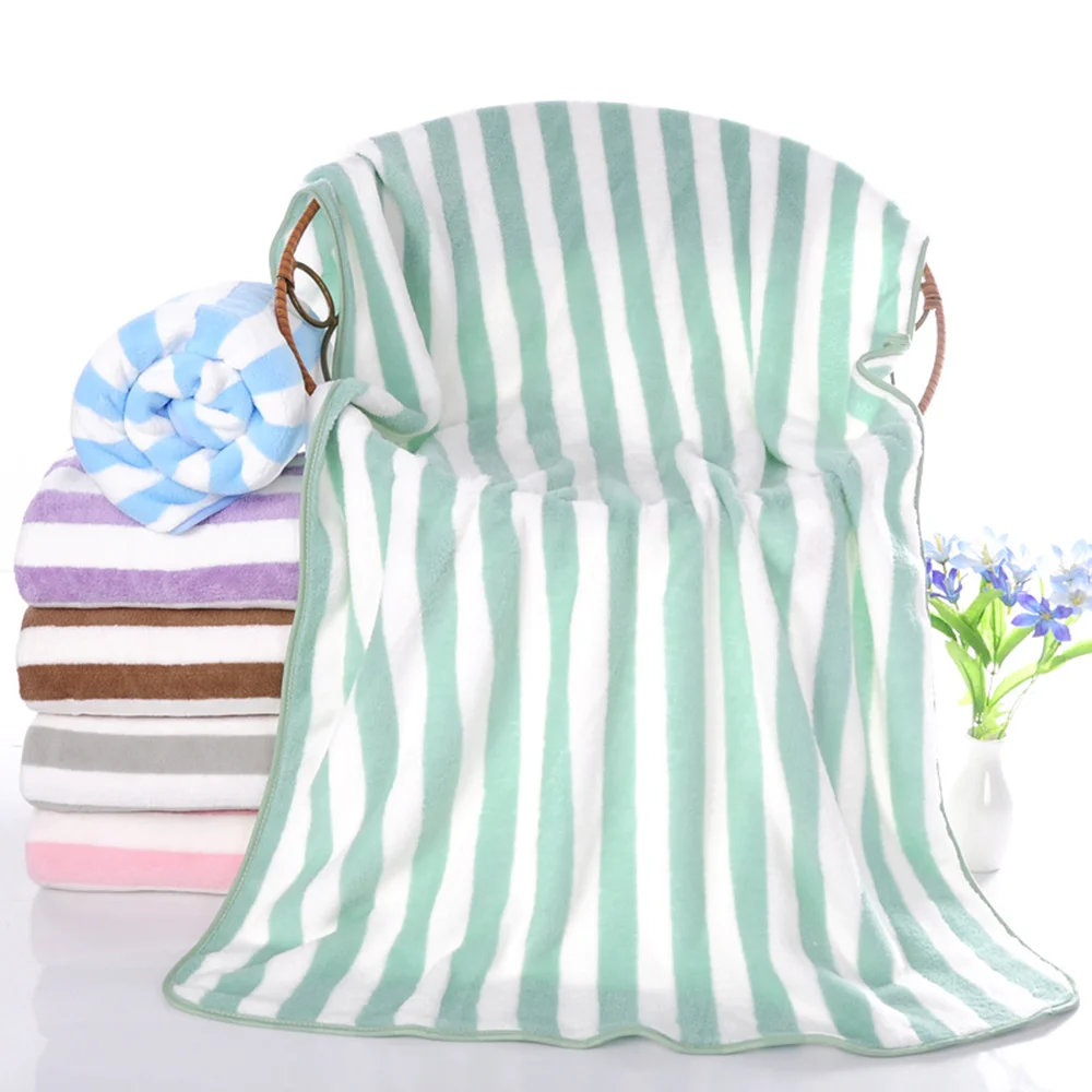 Coral Velvet Striped Towel Soft Absorbent Thickened Beach Swimming Towels Quick-drying Comfort Super Soft Adult Face Towel